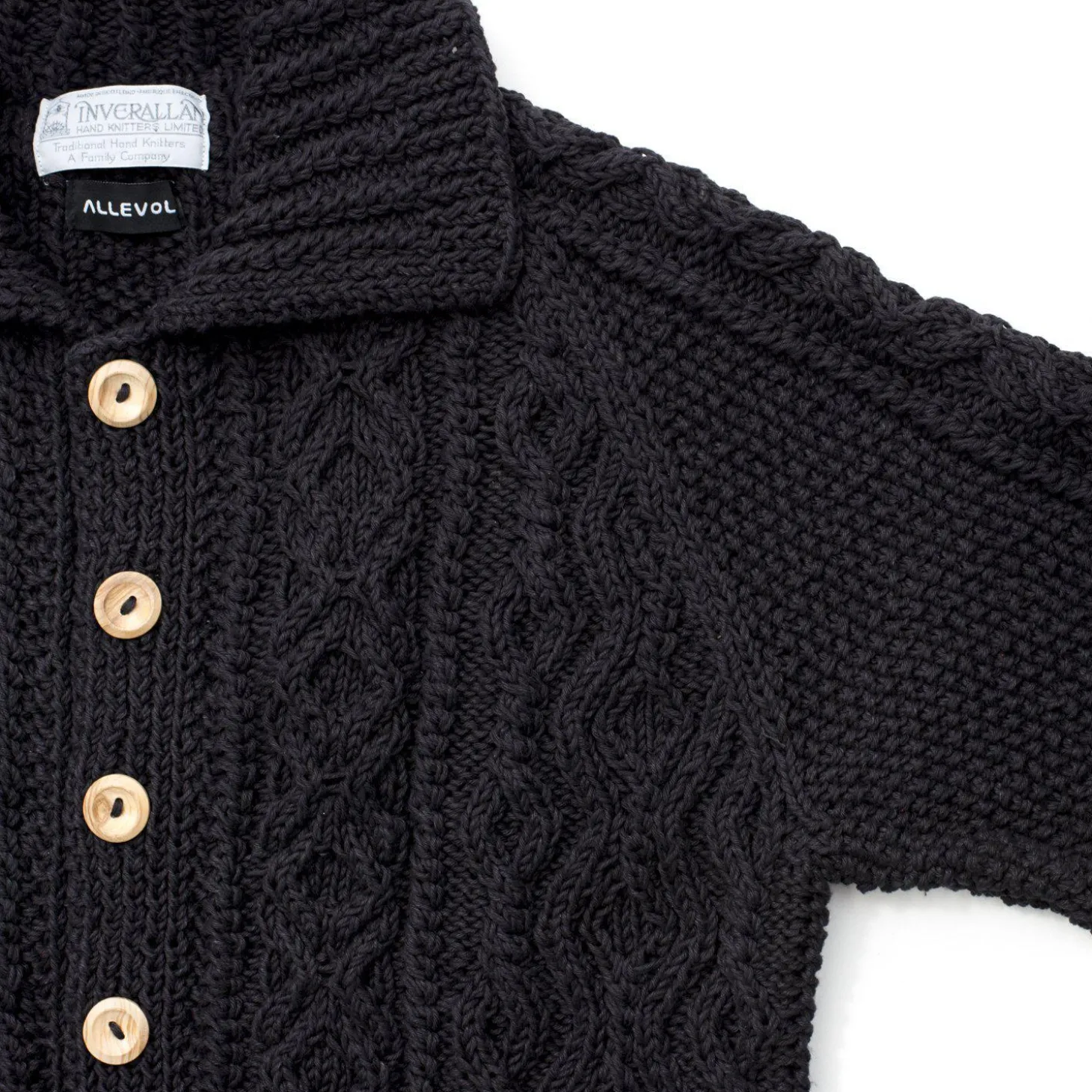 Allevol X Inverallan Cable Knit Cardigan 3A Black