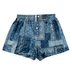 Anonymous Ism Fine Satin Paisley Boxer Shorts Navy