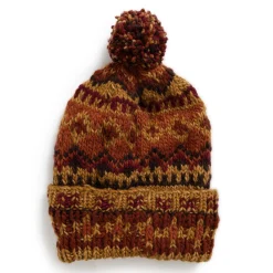 Chamula Double Cuff Cap Fair Isle #3 Dark Gold
