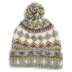 Chamula Double Cuff Cap Fair Isle #3 Pearl Grey