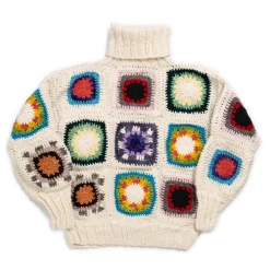 Chamula Granny Square Turtleneck Pullover Ivory