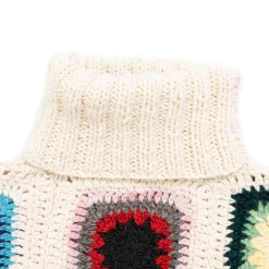 Chamula Granny Square Turtleneck Pullover Ivory