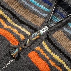 Chamula Multi Stripe Zipper Cardigan Grey Multi