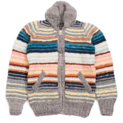 Chamula Multi Stripe Zipper Cardigan Pearl Grey