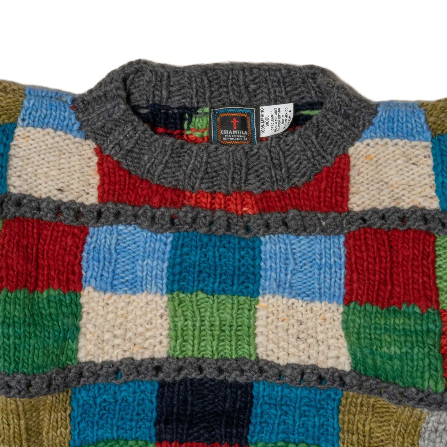 Chamula Sampler Squares Pullover Sweater Grey