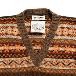 Jamieson's Of Shetland Jamieson's for Clutch Cafe Fair-Isle V-Neck Slip Over Orange x Brown