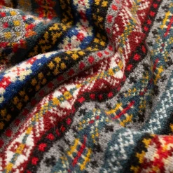 Jamieson's Of Shetland Jamieson's for Clutch Cafe Fair-Isle V-Neck Pullover with Graduated Rib #136 Light Grey x Red