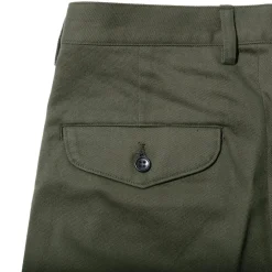 Kuon Brushed Drill Single Pleated Trousers Olive