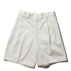 Kuon Cotton Twill Pleated Shorts Ivory