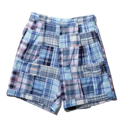 Kuon Madras Patchwork Shorts Light Blue Multi