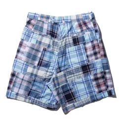 Kuon Madras Patchwork Shorts Light Blue Multi