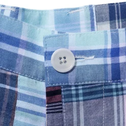 Kuon Madras Patchwork Shorts Light Blue Multi