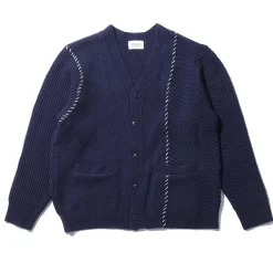 Kuon Multi-Patterned Cardigan w/Hand Stitch Navy