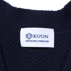 Kuon Multi-Patterned Cardigan w/Hand Stitch Navy