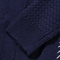 Kuon Multi-Patterned Cardigan w/Hand Stitch Navy