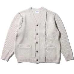 Kuon Multi-Patterned Cardigan w/Hand Stitch Ecru