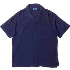 Kuon S/S Open Collar Shirt Aizome Dark Indigo