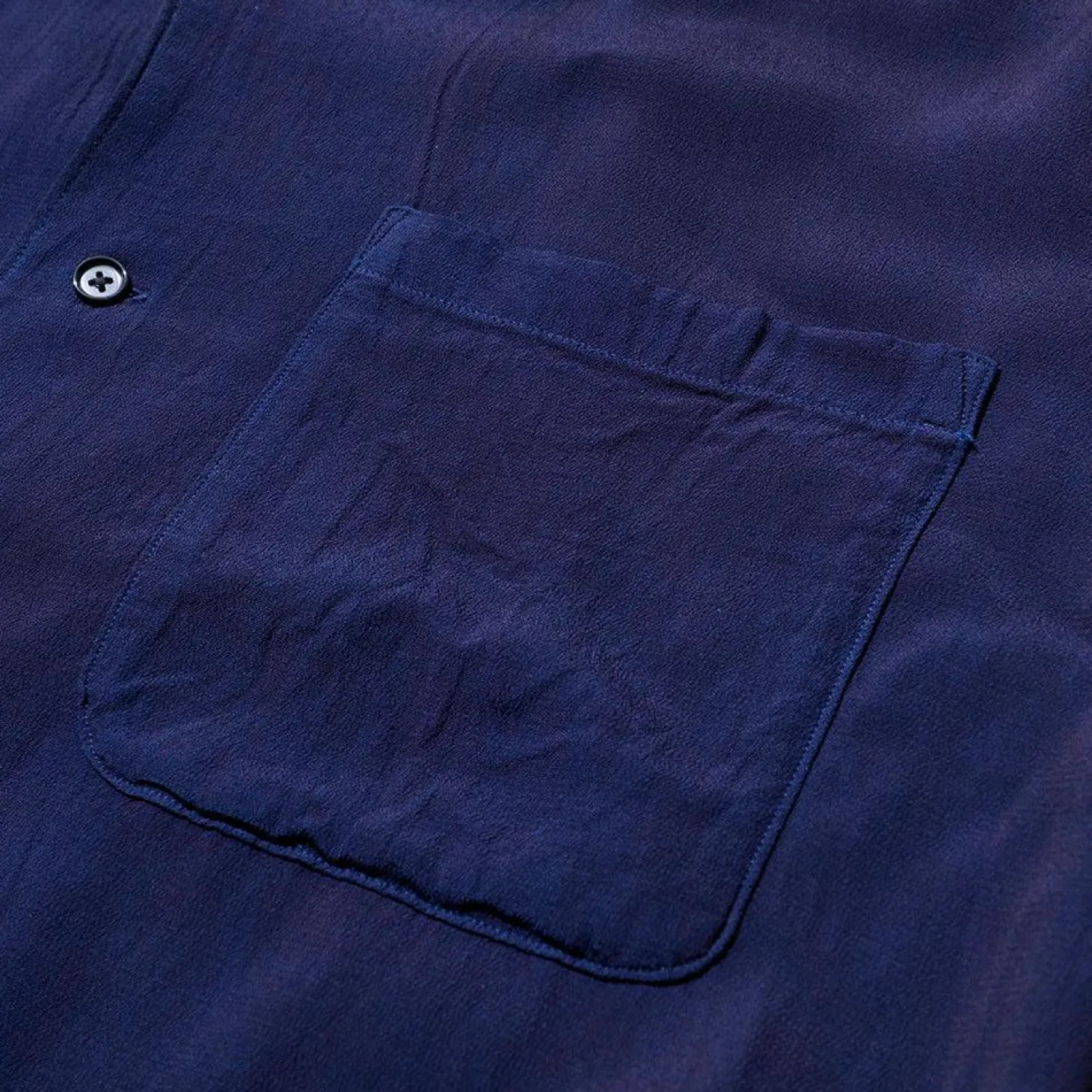 Kuon S/S Open Collar Shirt Aizome Dark Indigo