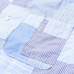 Kuon S/S Sashiko Patchwork Camp Collar Shirt Sax