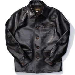 Orgueil Horsehide Leather Car Coat Black