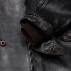 Orgueil Horsehide Leather Car Coat Black