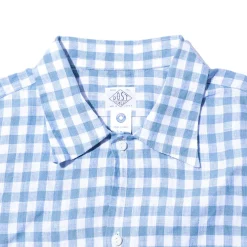 Post Overalls Neutra 4 Linen Block Check S/S Shirt Slate Blue