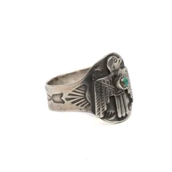 Red Rabbit Trading Co Fred Harvey Style Cigar Band Thunderbird Ring w/ Turquoise