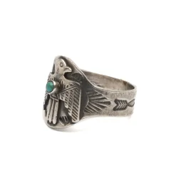 Red Rabbit Trading Co Fred Harvey Style Cigar Band Thunderbird Ring w/ Turquoise