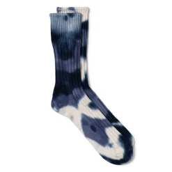 Rototo Chunky Ribbed Crew Socks Tie Dye Navy/ Blue