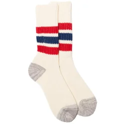 Rototo Coarse Ribbed Old School Crew Socks Chili Red/Blue