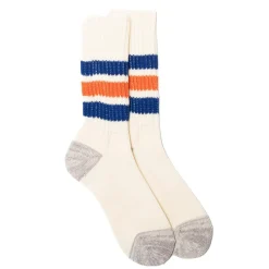 Rototo Coarse Ribbed Old School Crew Socks Blue/Orange