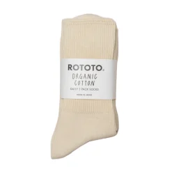 Rototo Organic Daily 3 Pack Ribbed Crew Socks Ecru