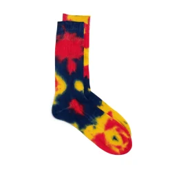 Rototo Tie Dye Formal Crew Socks Red/ Blue