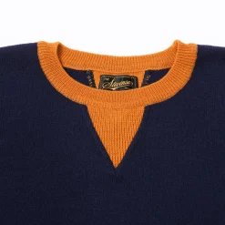 Stevenson Overall V-Gusset Wool Knitted Sweatshirt Navy