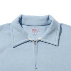 The Real McCoy's 10.oz Loopwheel 1/4 Zip Sweatshirt Saxe Blue